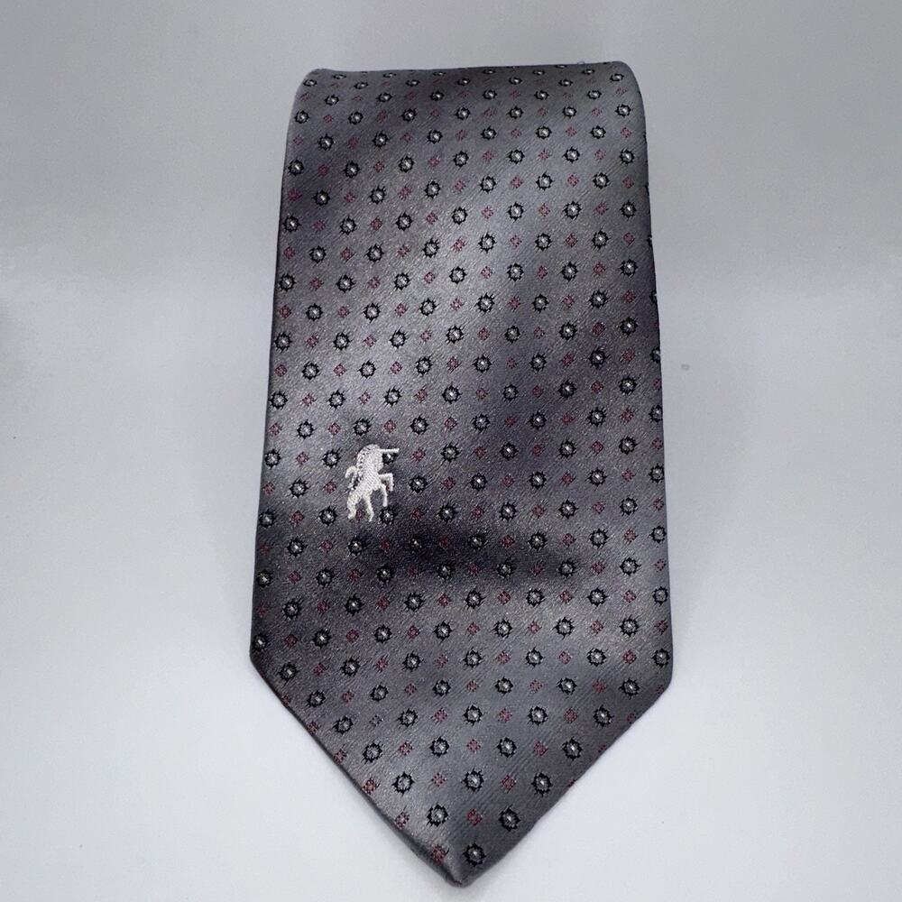 Bronzini Neck Tie Red Black Design 1970s Silk Halle Brothers Cleveland - Vintage